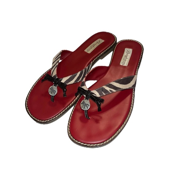 Brighton "Ofelia" Zebra Print Leather Thong Sandals - Picture 2 of 13